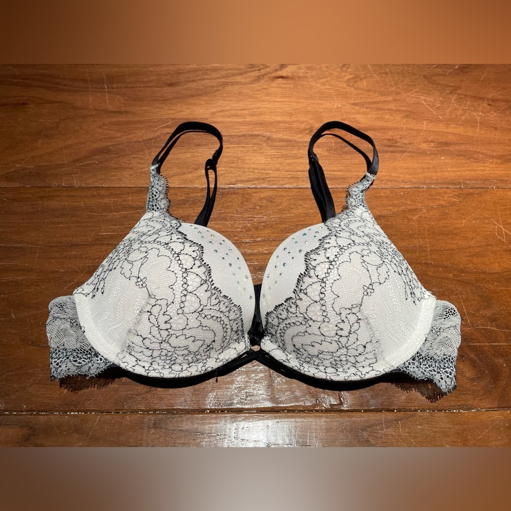 Lace Overlay Bra with Black Straps